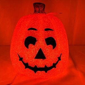 Seasons Orange Melted Plastic Popcorn Pumpkin Lighted Vintage Halloween 9 inch